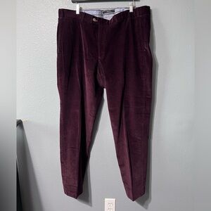 NWOT HILTL Men’s Maroon Corduroy Pants Flat Front Trousers Sz 42x31 Work Travel